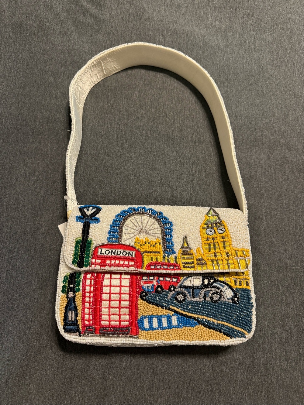 Marshalls White Beaded London Scene Shoulder Bag